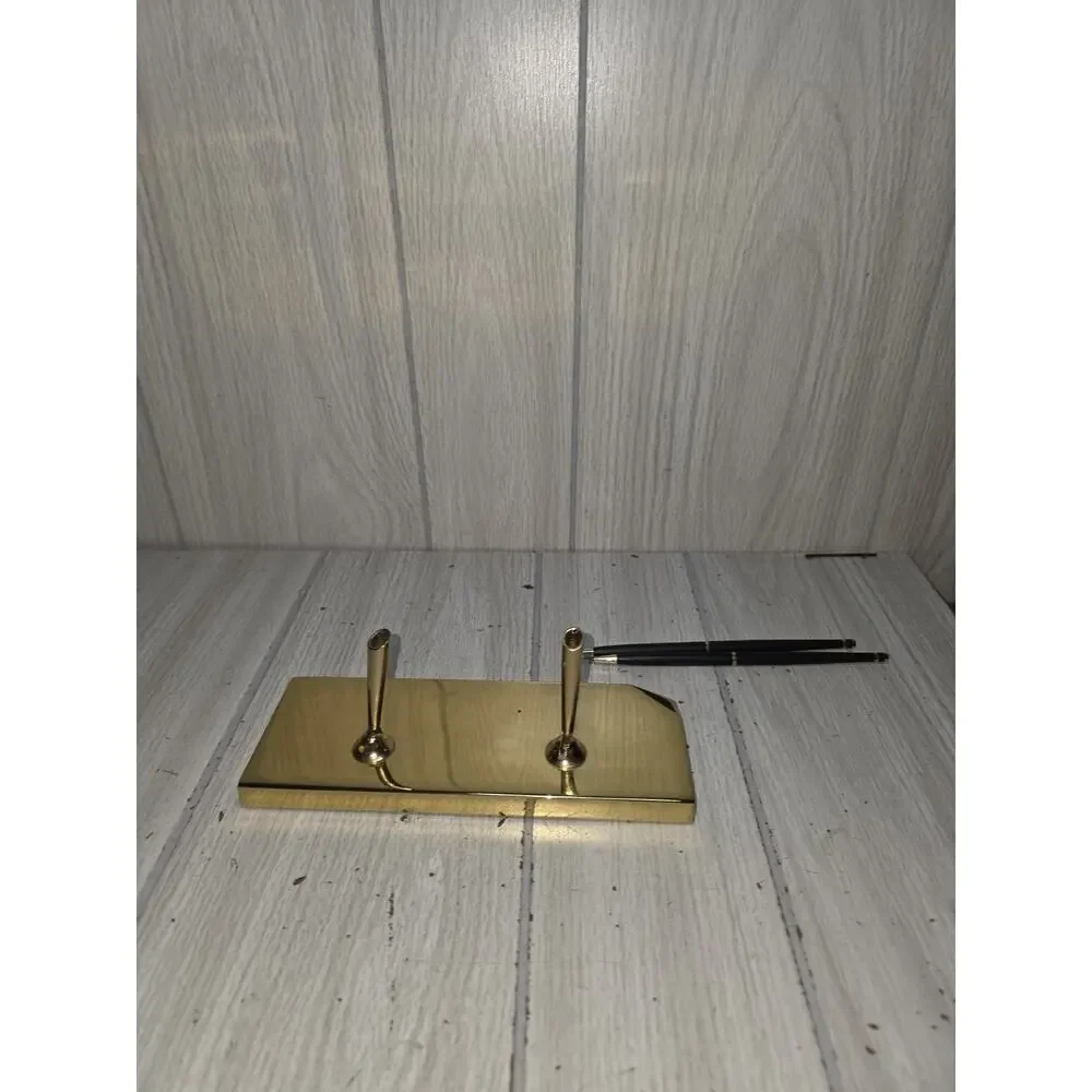 Vtg Baldwin Brass Double Pen Desk Office Set Holder Decor USA Made MCM